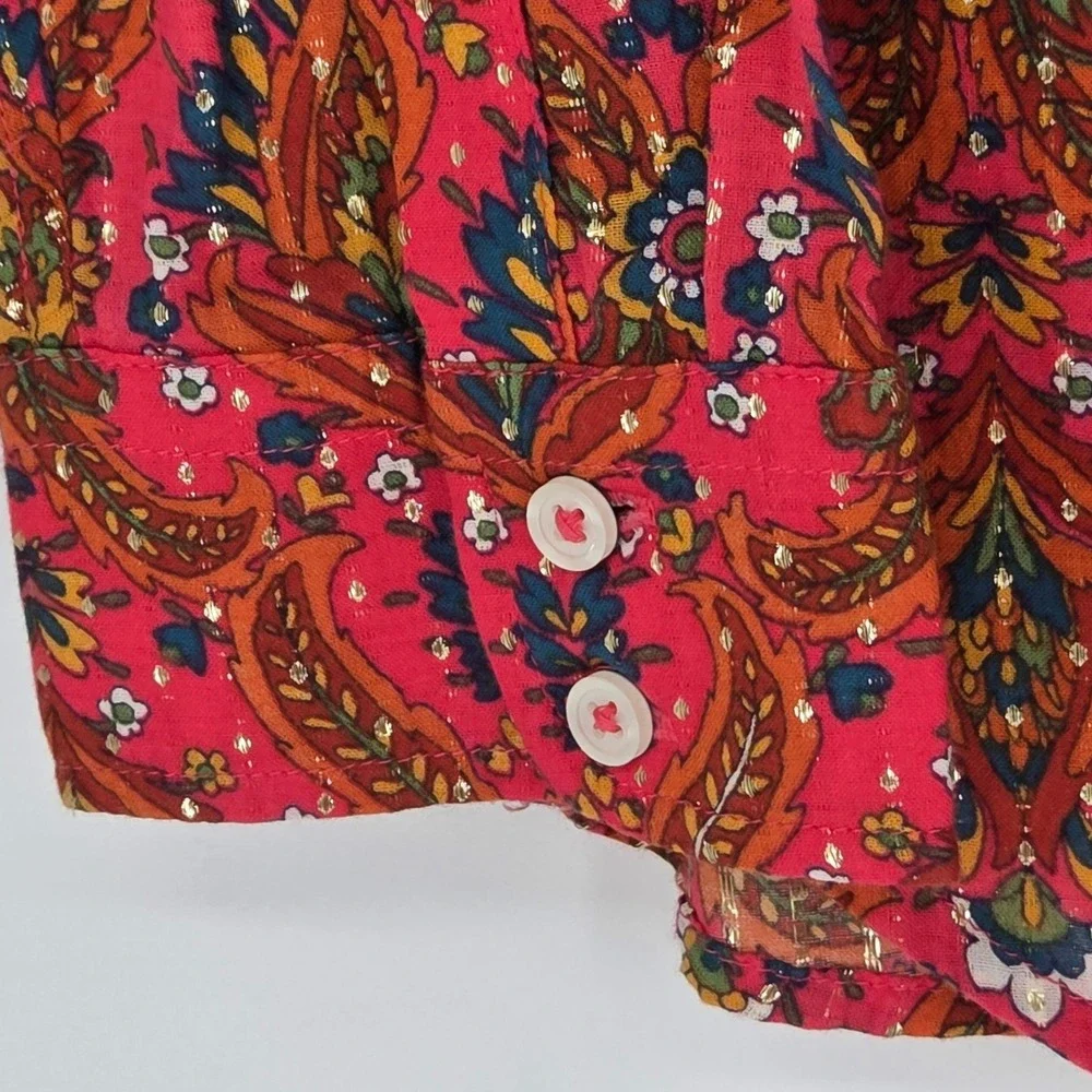 Talbots Petite Medium Pink Paisley Gold Metallic Dot Button Down Shirt Whimsy